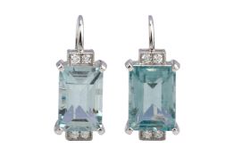 A PAIR OF ART DECO STYLE AQUAMARINE AND DIAMOND EARRINGS