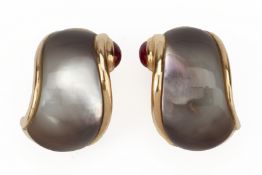 A PAIR OF BULGARI MOTHER OF PEARL AND RUBY CLIP EARRINGS