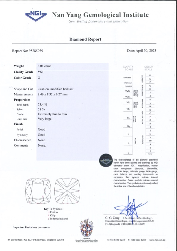 A LOOSE 3.04 CARAT DIAMOND - Image 2 of 2