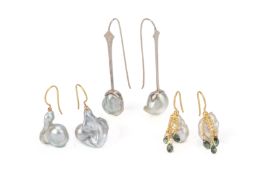 THREE PAIRS OF BAROQUE PEARL EARRINGS BY MALI PEARLS