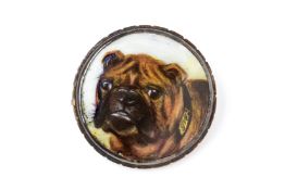 AN ANTIQUE ENAMEL BROOCH OF A BULLDOG