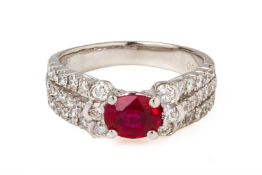 A RUBY AND DIAMOND RING