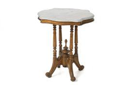 A MARBLE TOPPED TEAK SIDE TABLE