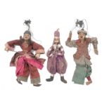 THREE BURMESE CARVED WOOD PUPPETS