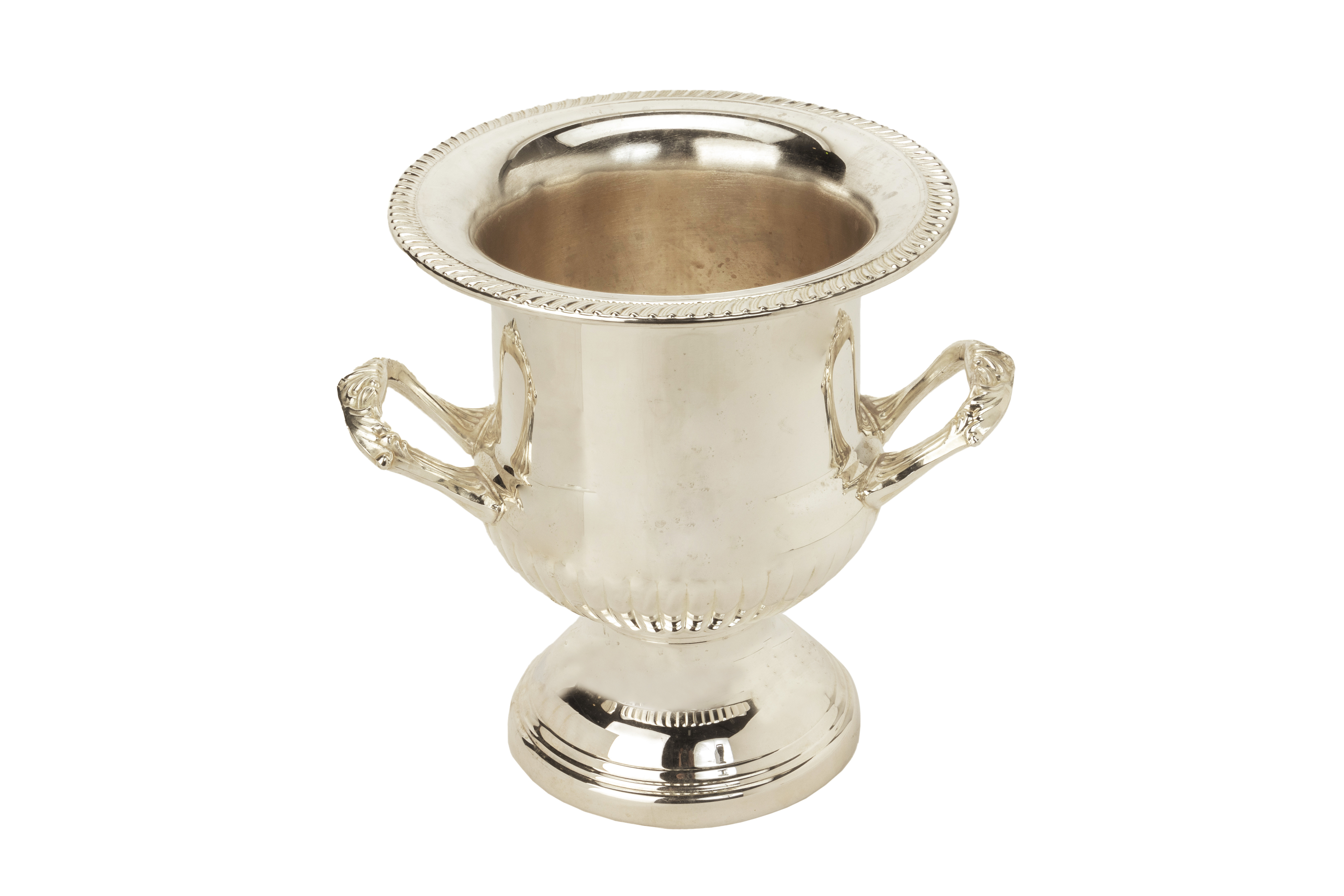 A TWIN HANDLED SILVER PLATED WINE COOLER