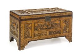 A CHINESE CARVED CAMPHOR CHEST