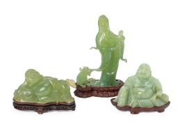 THREE CHINESE JADE / SERPENTINE FIGURAL CARVINGS