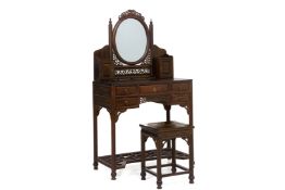 A CHINESE HARDWOOD DRESSING TABLE AND STOOL
