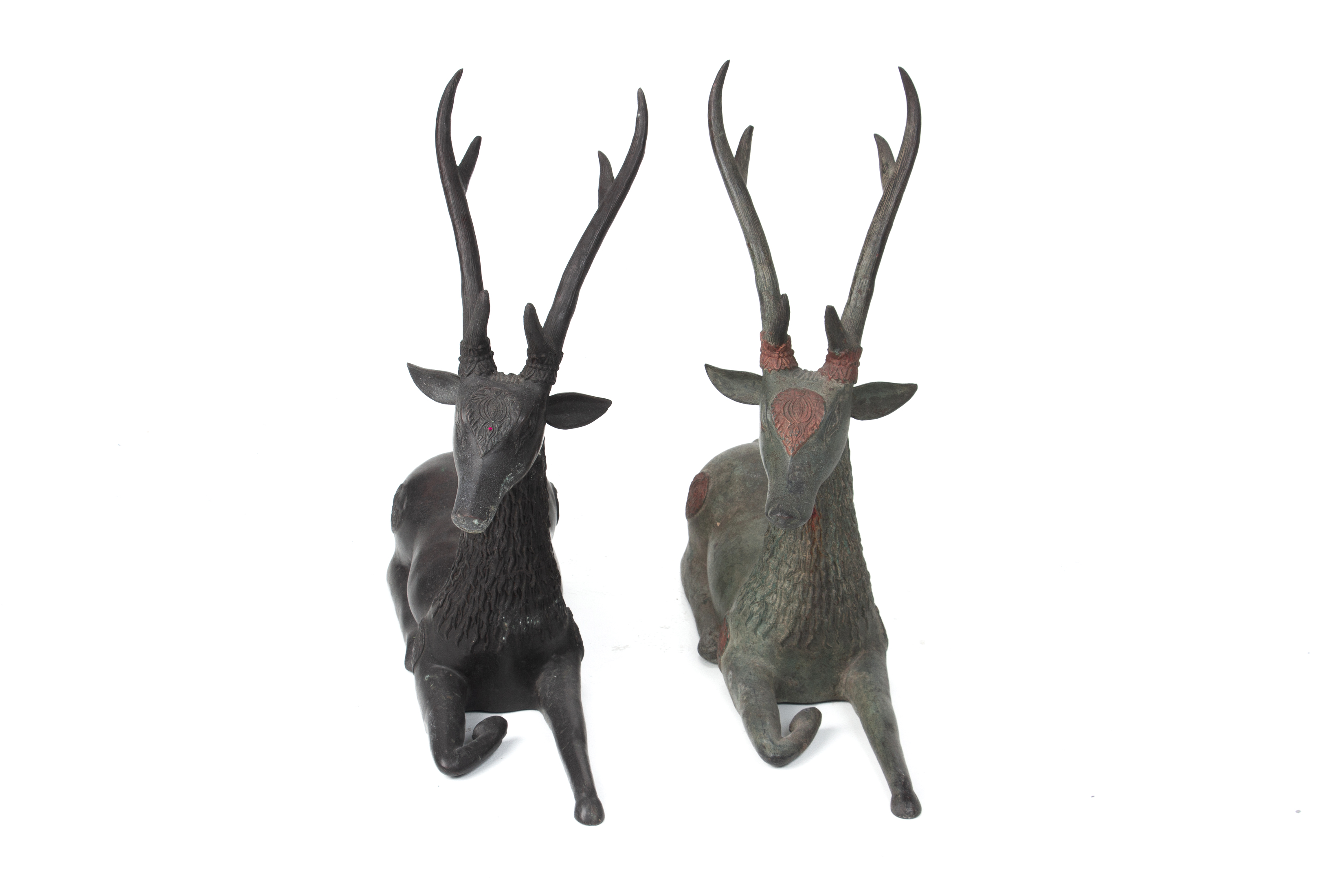 A PAIR OF CAST METAL MODELS OF STAGS - Image 3 of 4