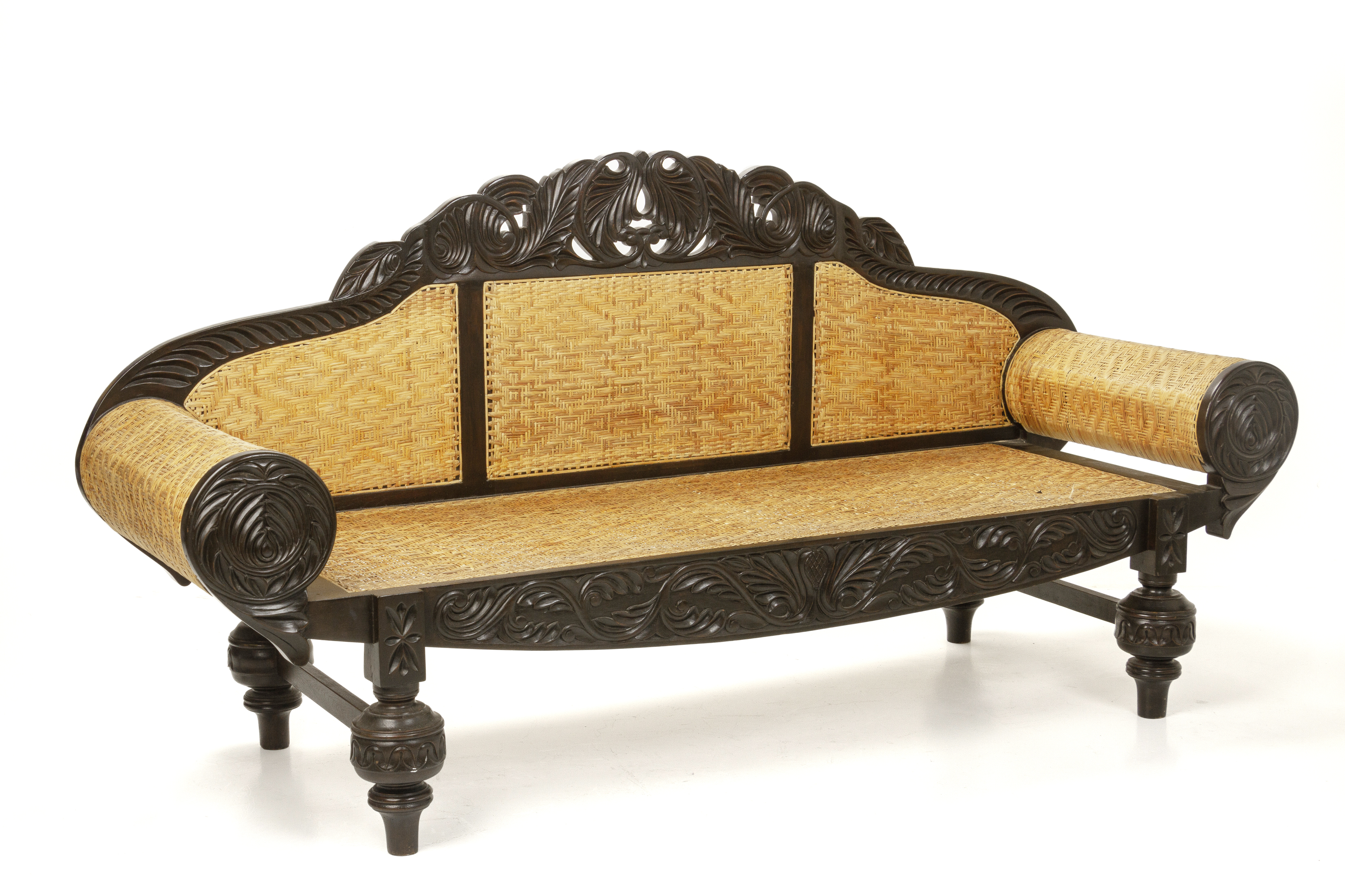 AN ANGLO INDIAN CARVED TEAK SOFA - Image 2 of 12