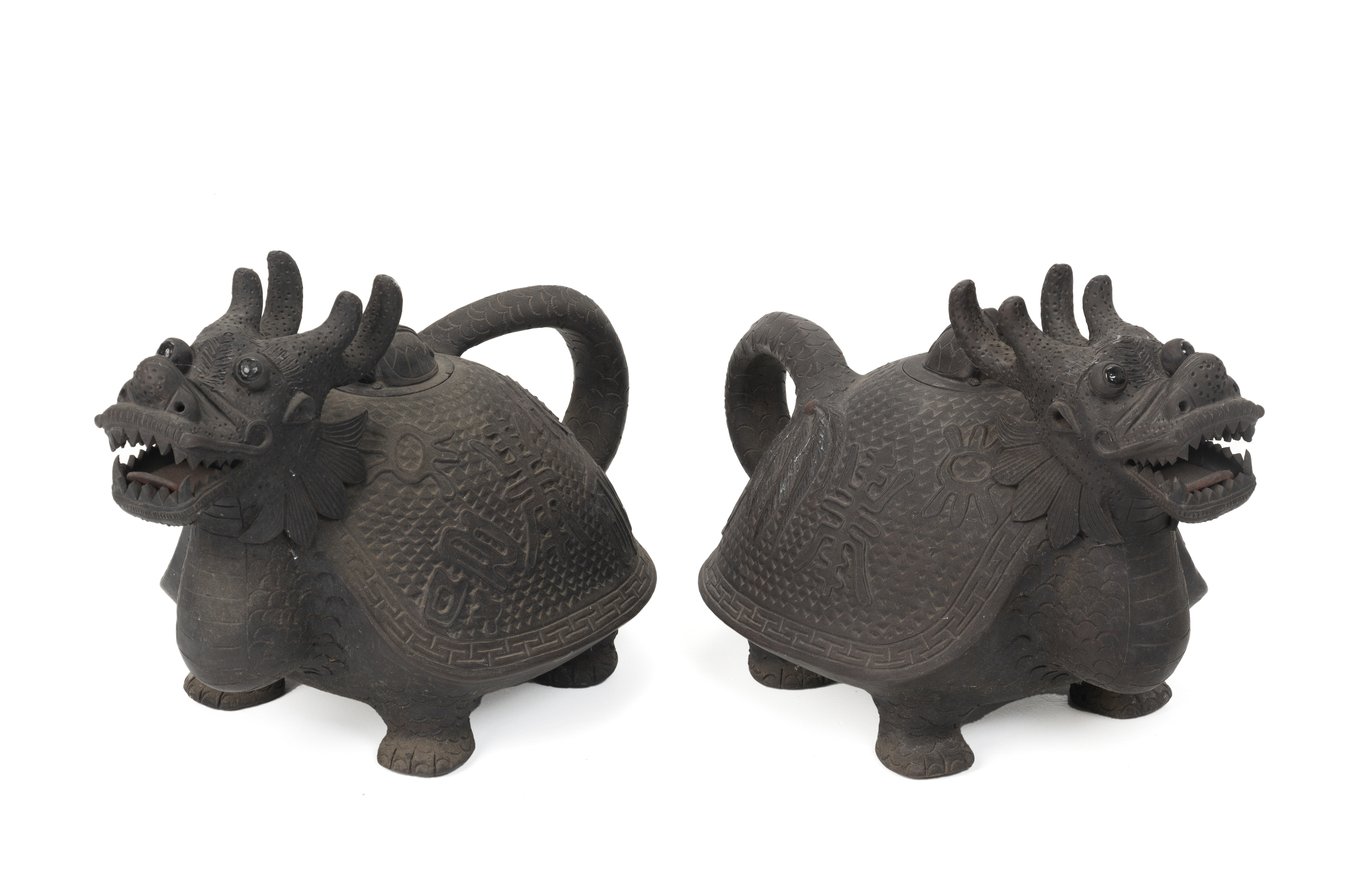 A PAIR OF POTTERY MODELS OF MYTHICAL BEASTS - Image 2 of 14