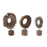 A GROUP OF THREE CIRCULAR DRIFTWOOD SCULPTURES