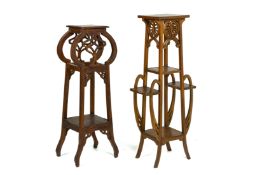 TWO CARVED TEAK JARDINIERE STANDS