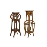 TWO CARVED TEAK JARDINIERE STANDS