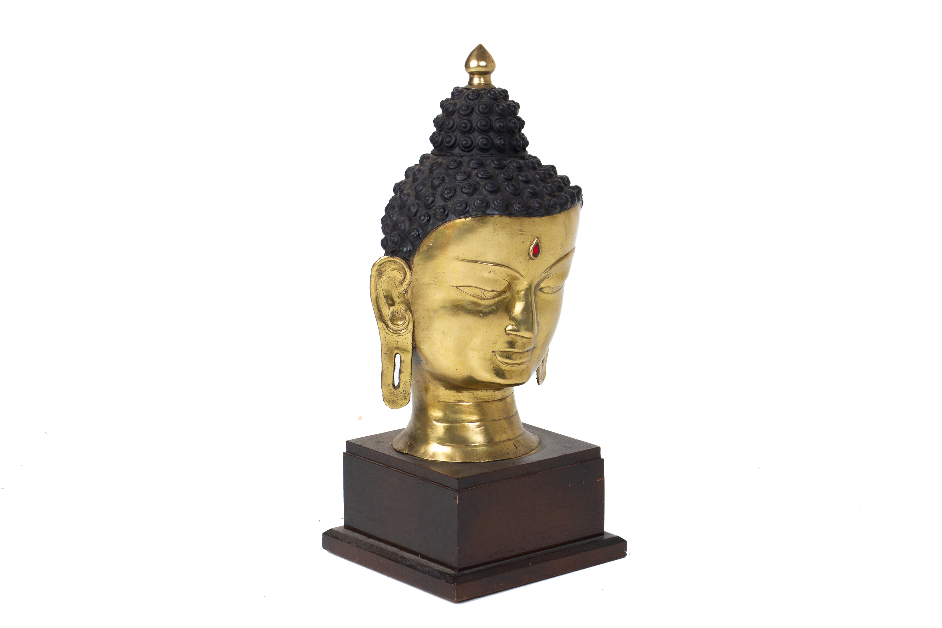 A POLISHED BRONZE BUDDHA HEAD