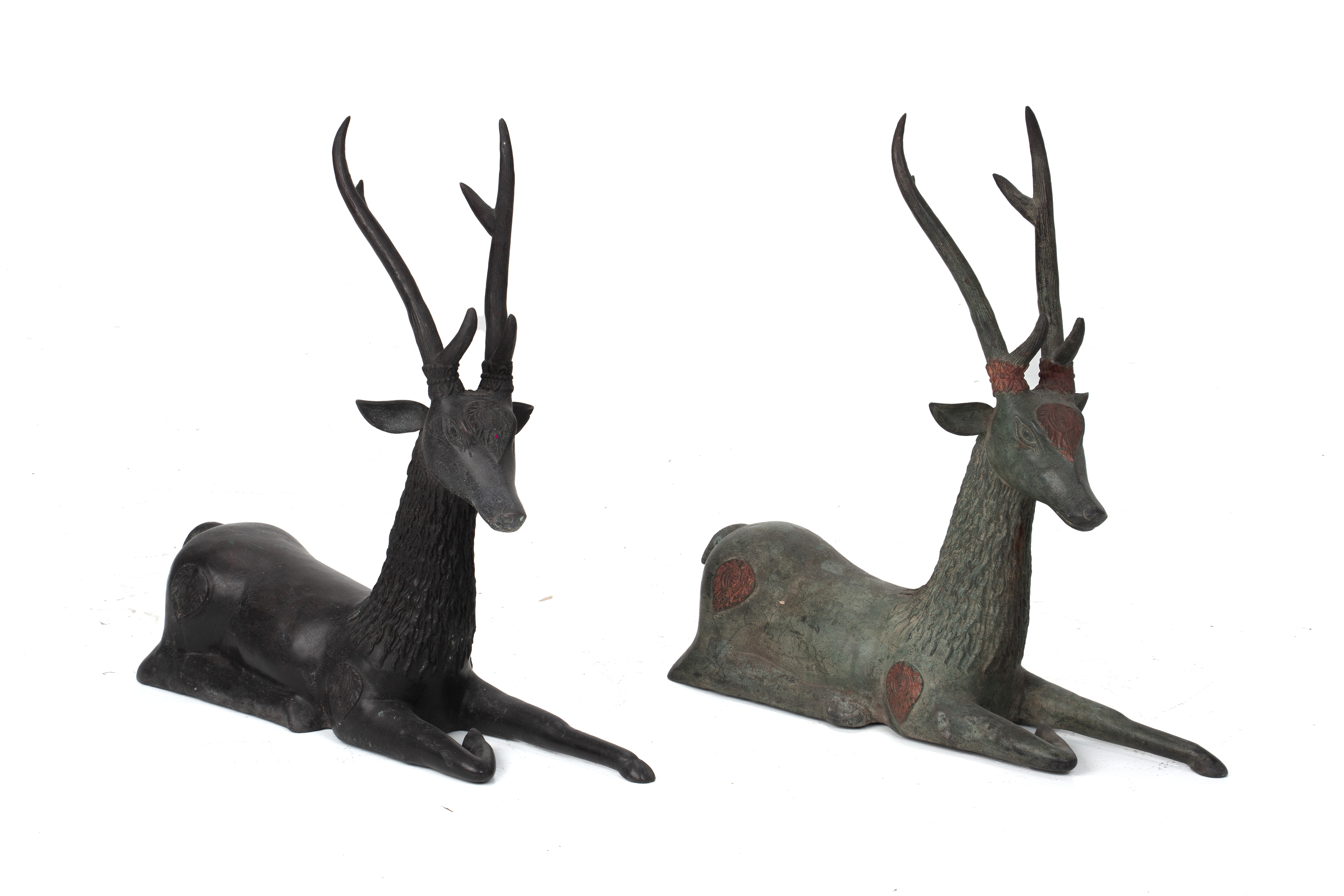 A PAIR OF CAST METAL MODELS OF STAGS