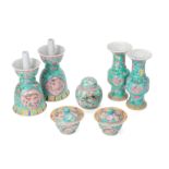 A GROUP OF TURQUOISE GROUND MODERN PERANAKAN STYLE CERAMICS