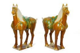 A PAIR OF VERY LARGE TANG STYLE SANCAI GLAZED HORSES