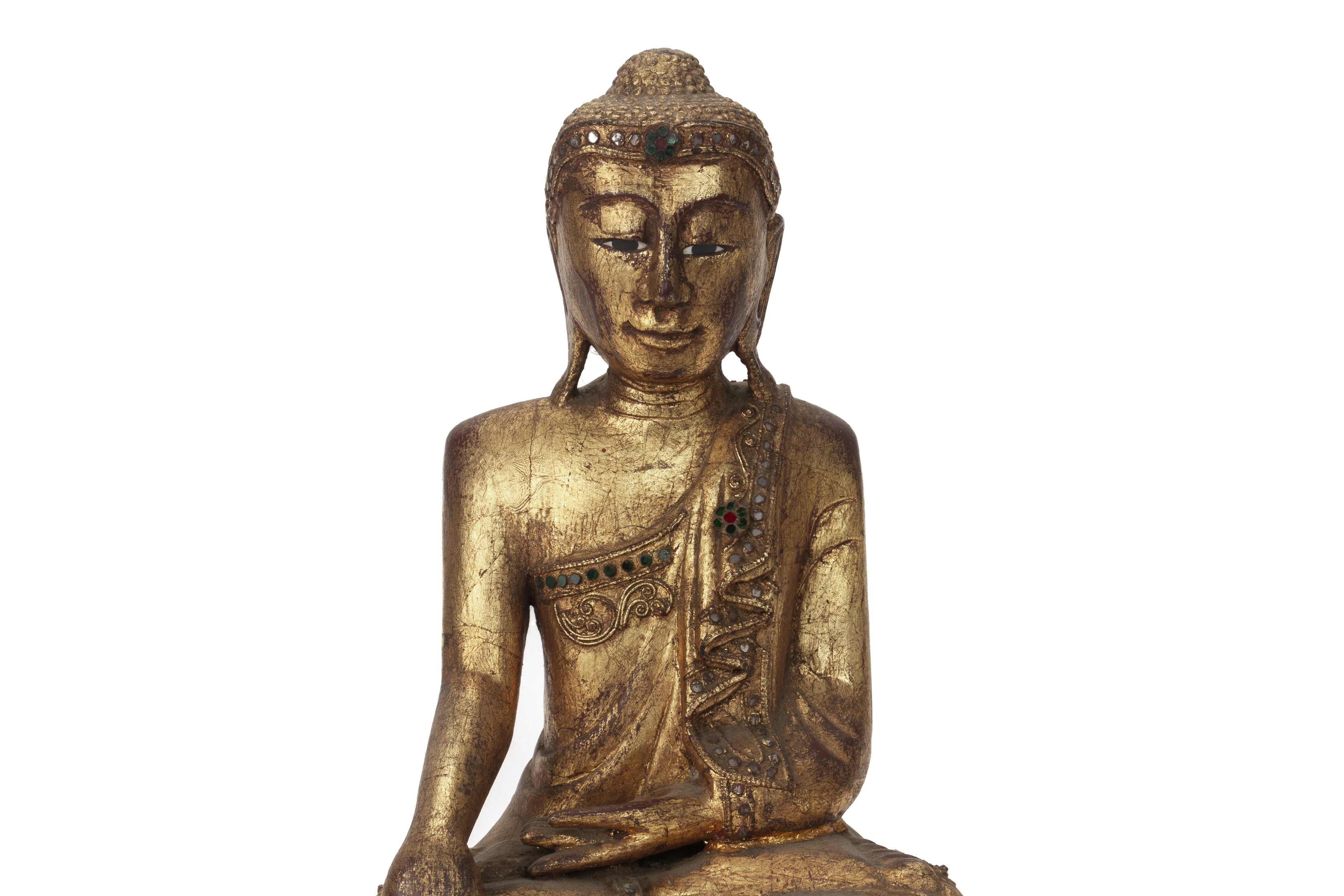 TWO SOUTHEAST ASIAN CARVED GILT WOOD BUDDHAS - Image 2 of 3