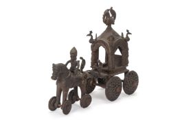 AN INDIAN METALWARE MODEL OF A HORSE DRAWN CARRIAGE