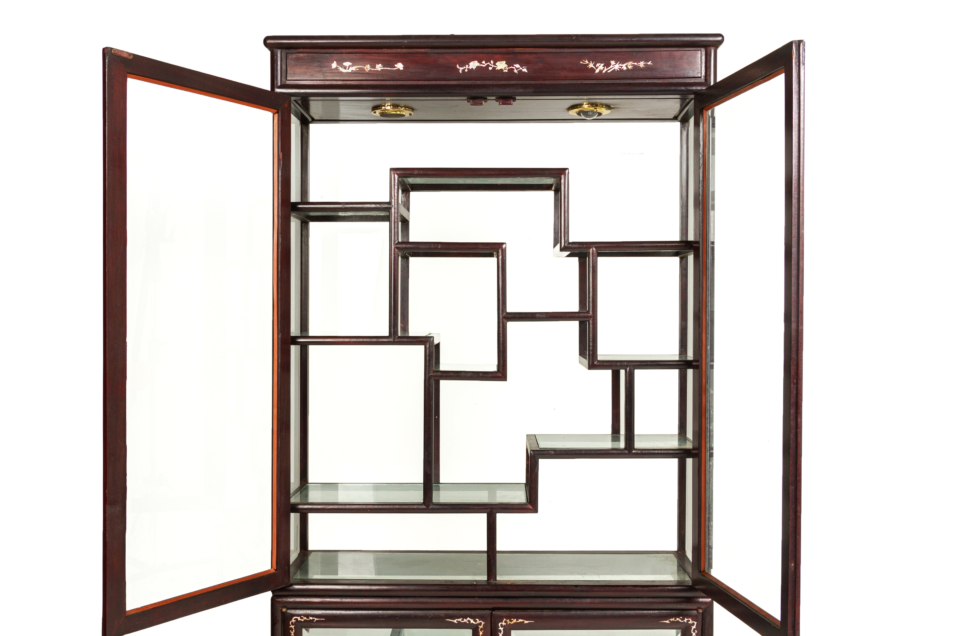 A MOTHER OF PEARL INLAID HARDWOOD GLAZED DISPLAY CABINET - Image 2 of 3