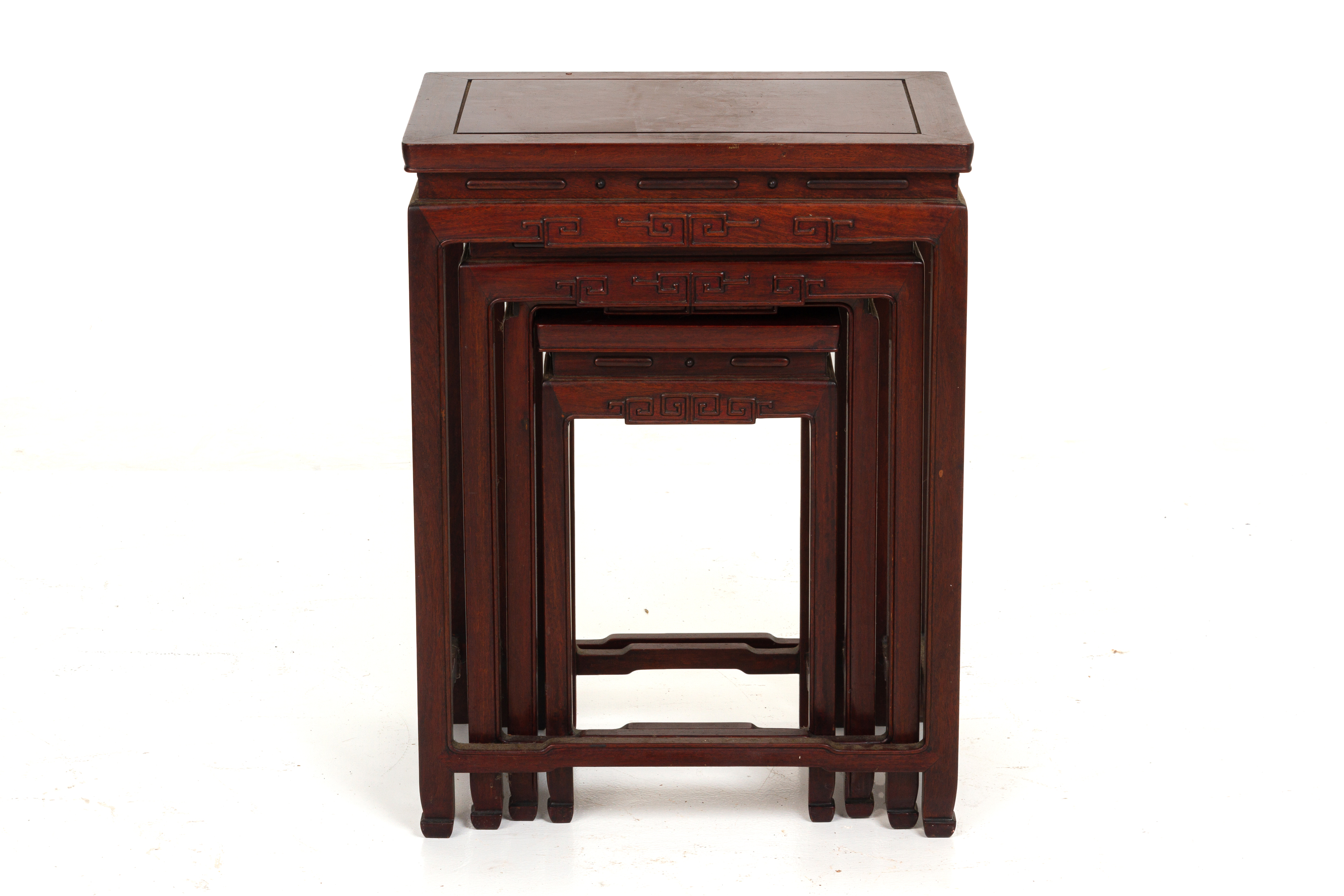 A SET OF FOUR HARDWOOD NESTING TABLES - Image 2 of 3