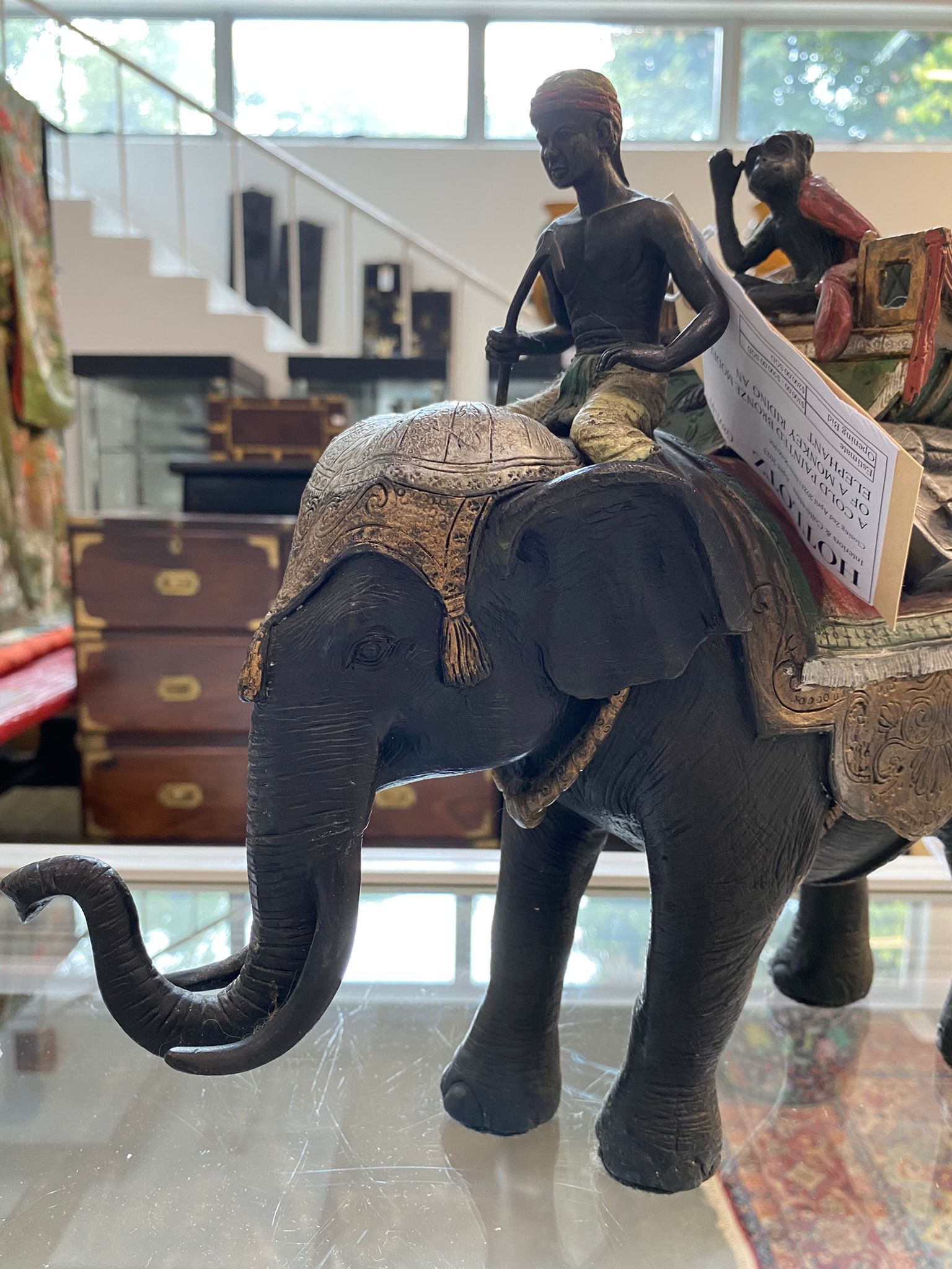 A COLD PAINTED BRONZE MODEL OF A MONKEY RIDING AN ELEPHANT - Image 6 of 9