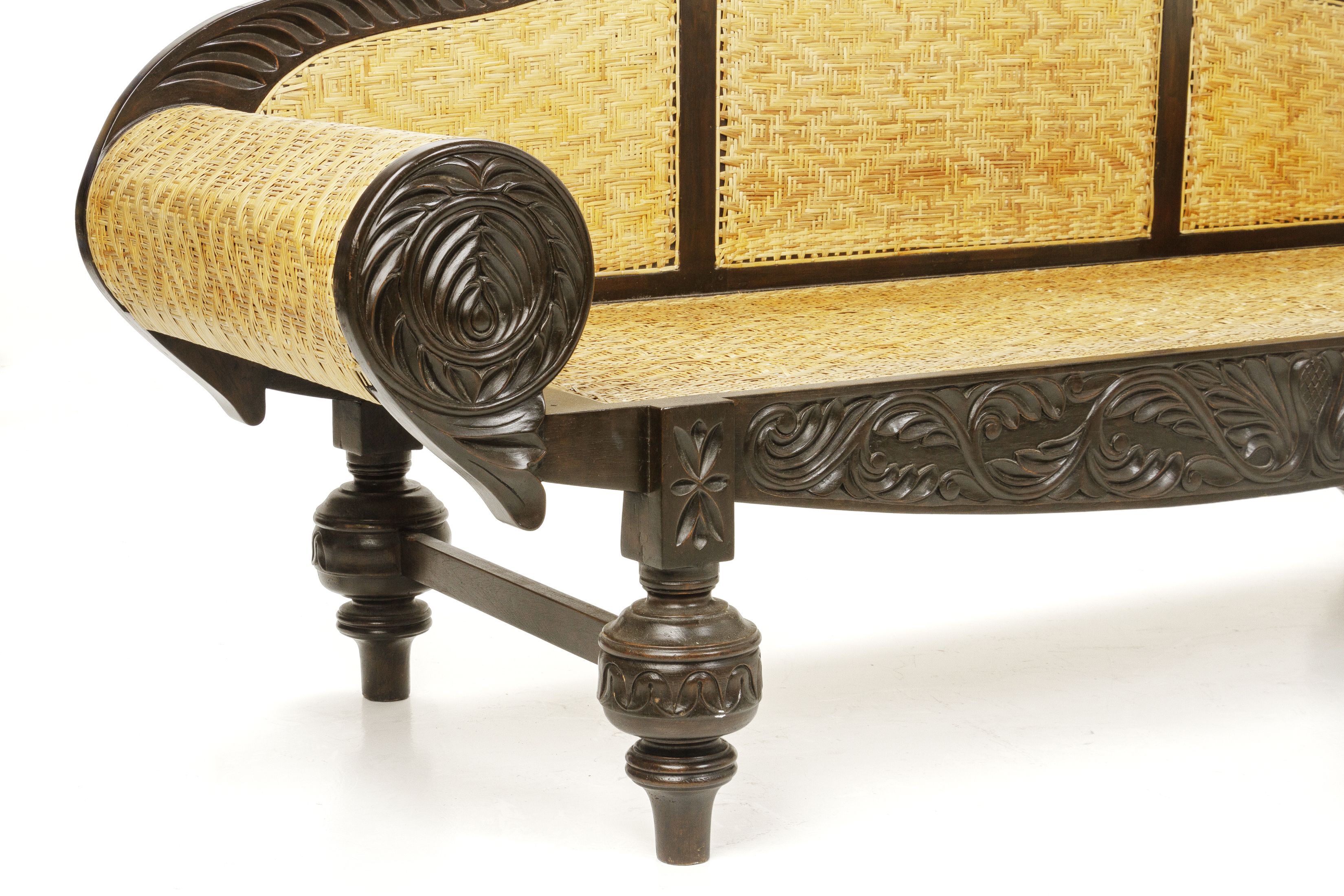 AN ANGLO INDIAN CARVED TEAK SOFA - Image 4 of 12