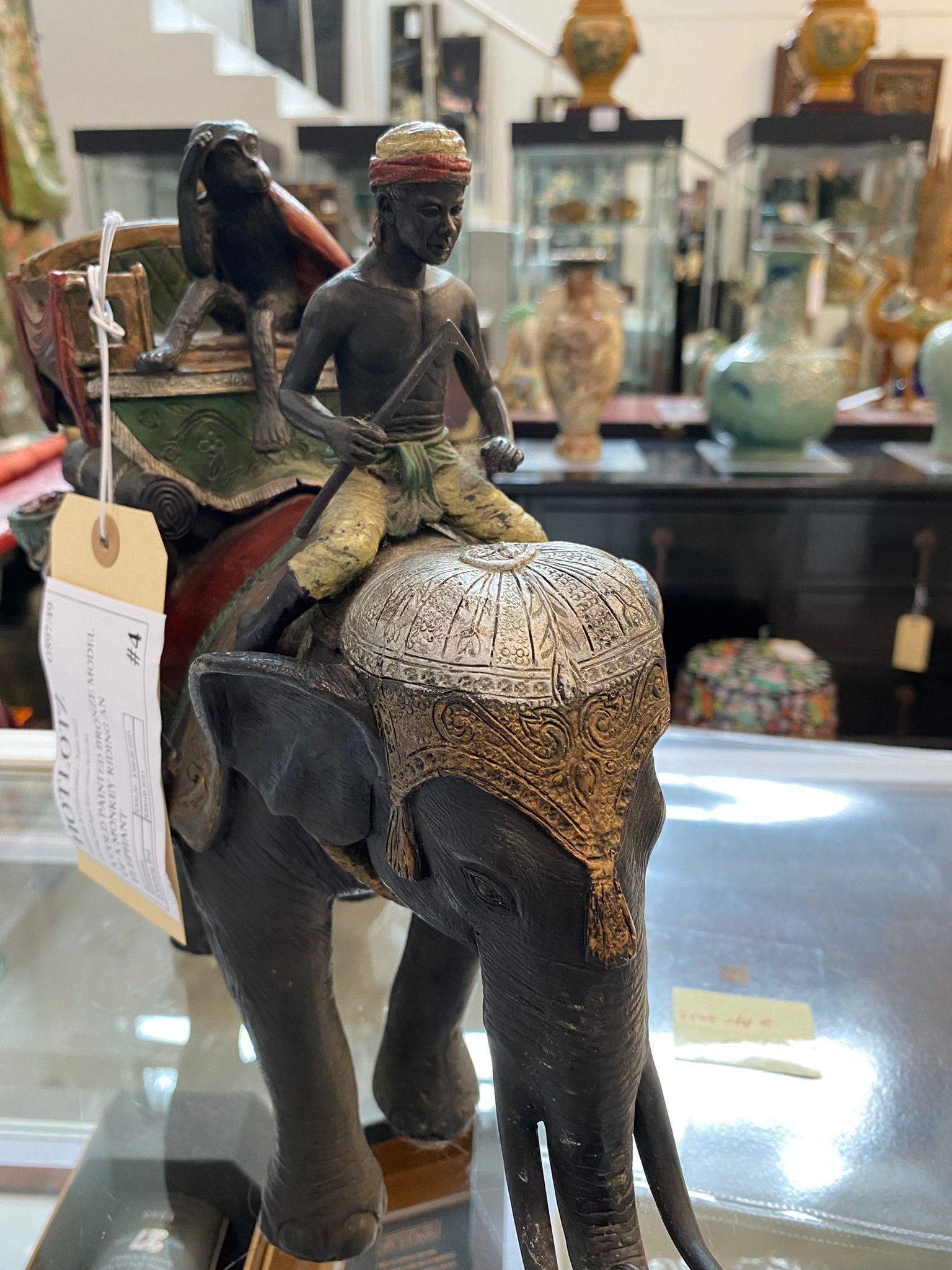 A COLD PAINTED BRONZE MODEL OF A MONKEY RIDING AN ELEPHANT - Image 4 of 9