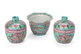 A GROUP OF MODERN PERANAKAN STYLE CHUPUS AND A FINGER BOWL