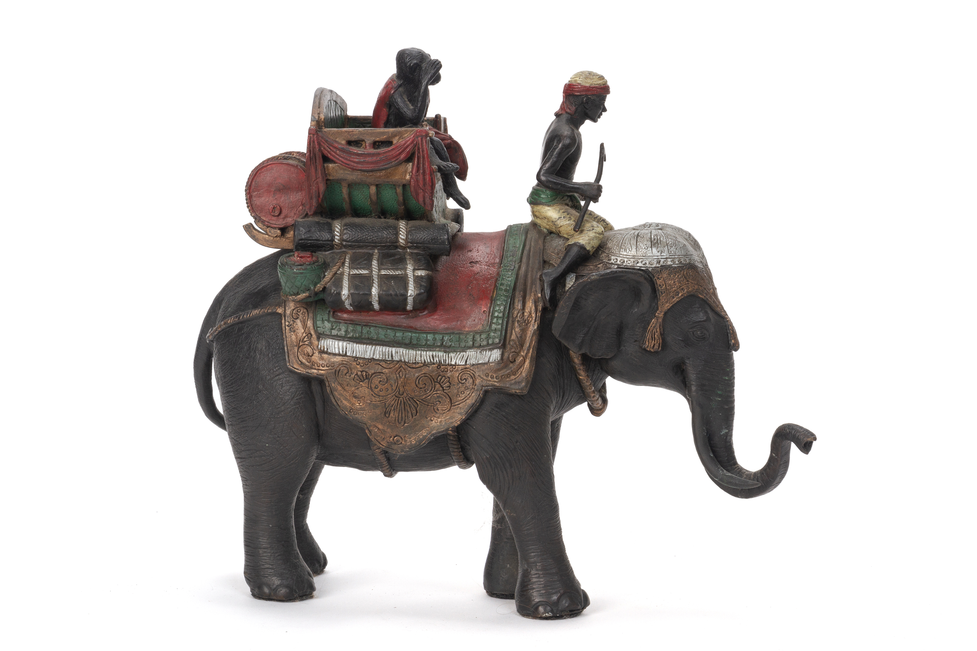 A COLD PAINTED BRONZE MODEL OF A MONKEY RIDING AN ELEPHANT - Image 3 of 9