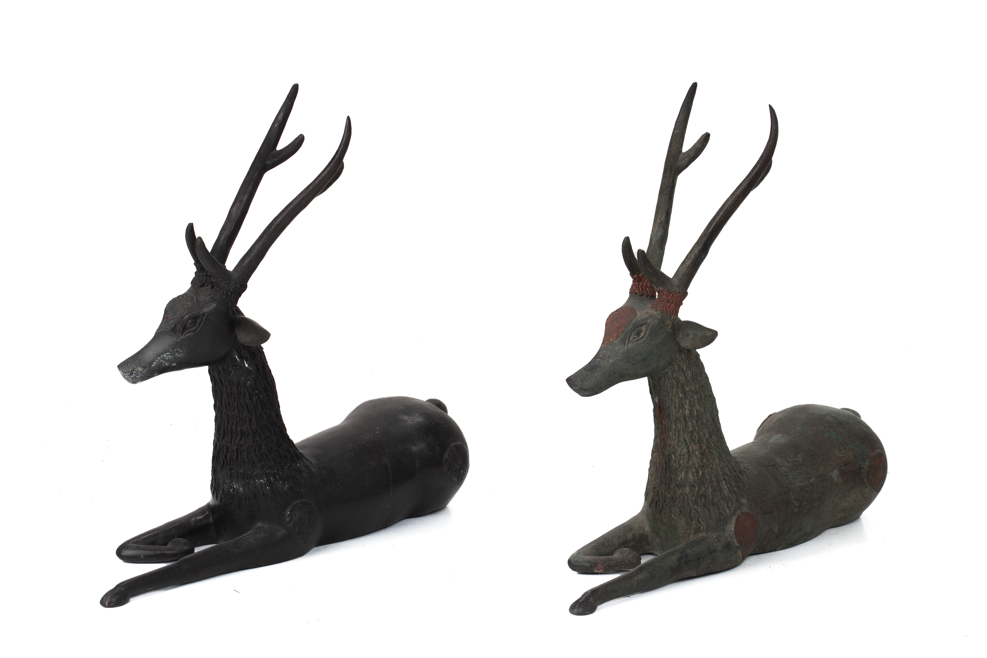 A PAIR OF CAST METAL MODELS OF STAGS - Image 2 of 4