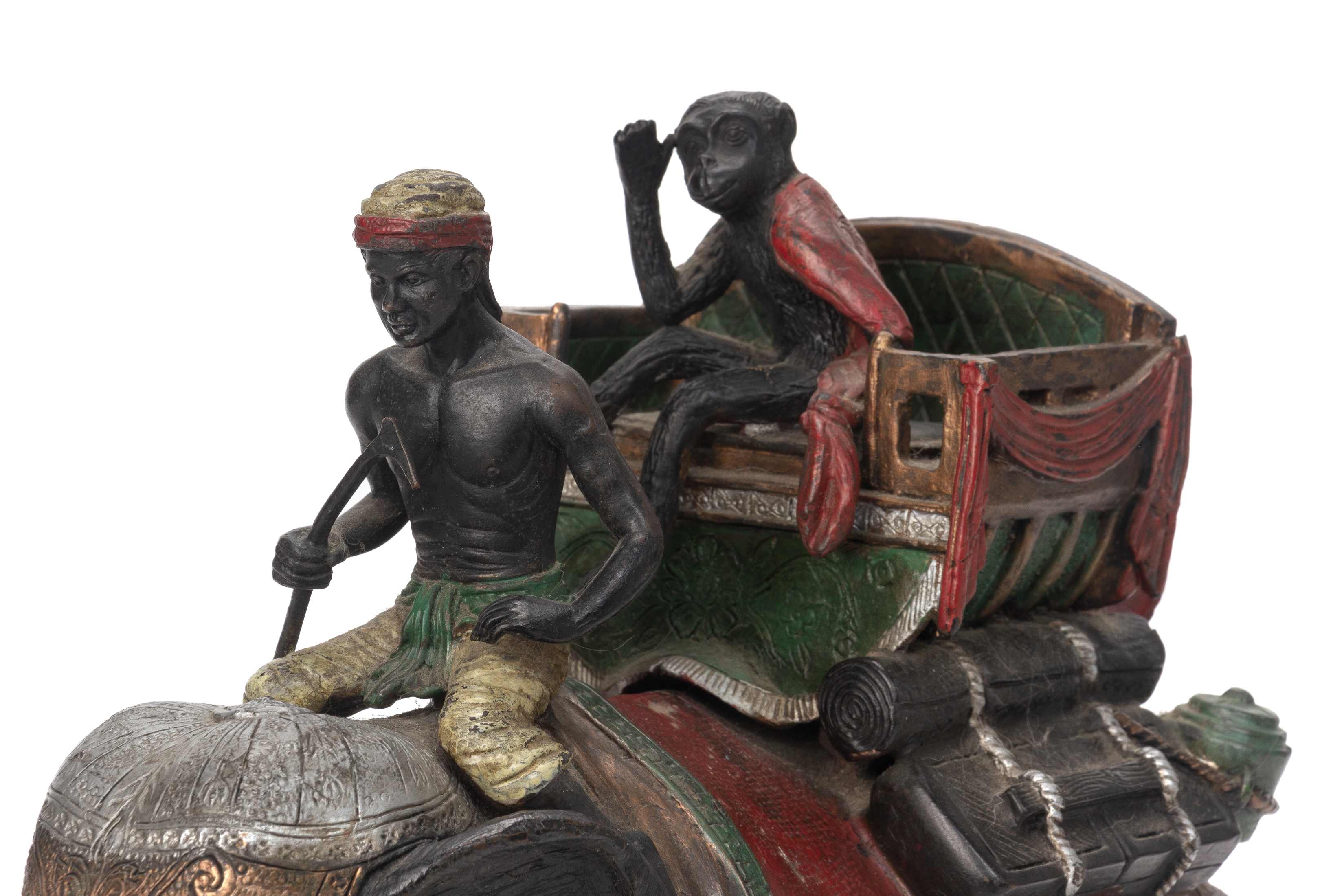 A COLD PAINTED BRONZE MODEL OF A MONKEY RIDING AN ELEPHANT - Image 2 of 9