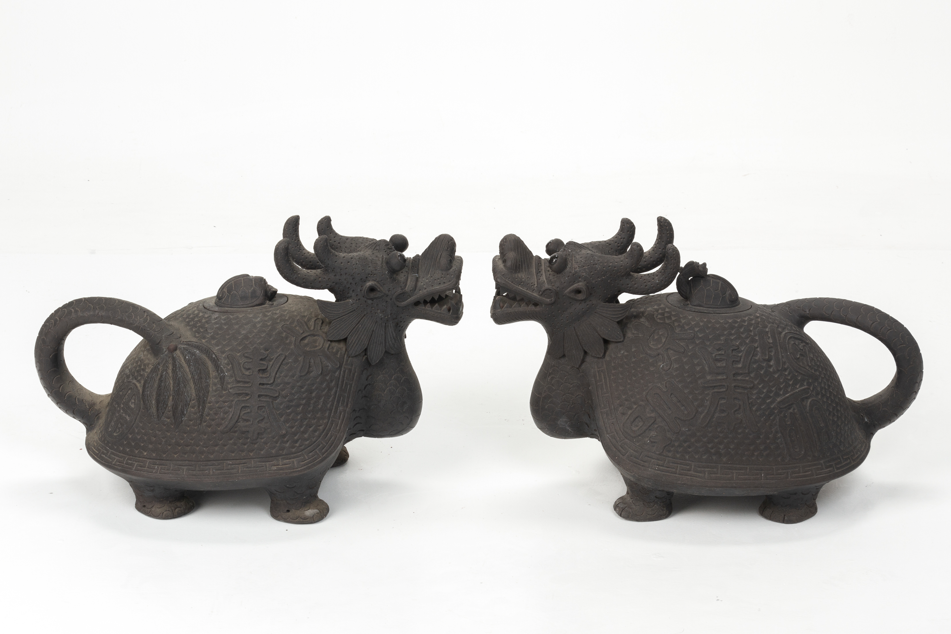 A PAIR OF POTTERY MODELS OF MYTHICAL BEASTS - Image 3 of 14
