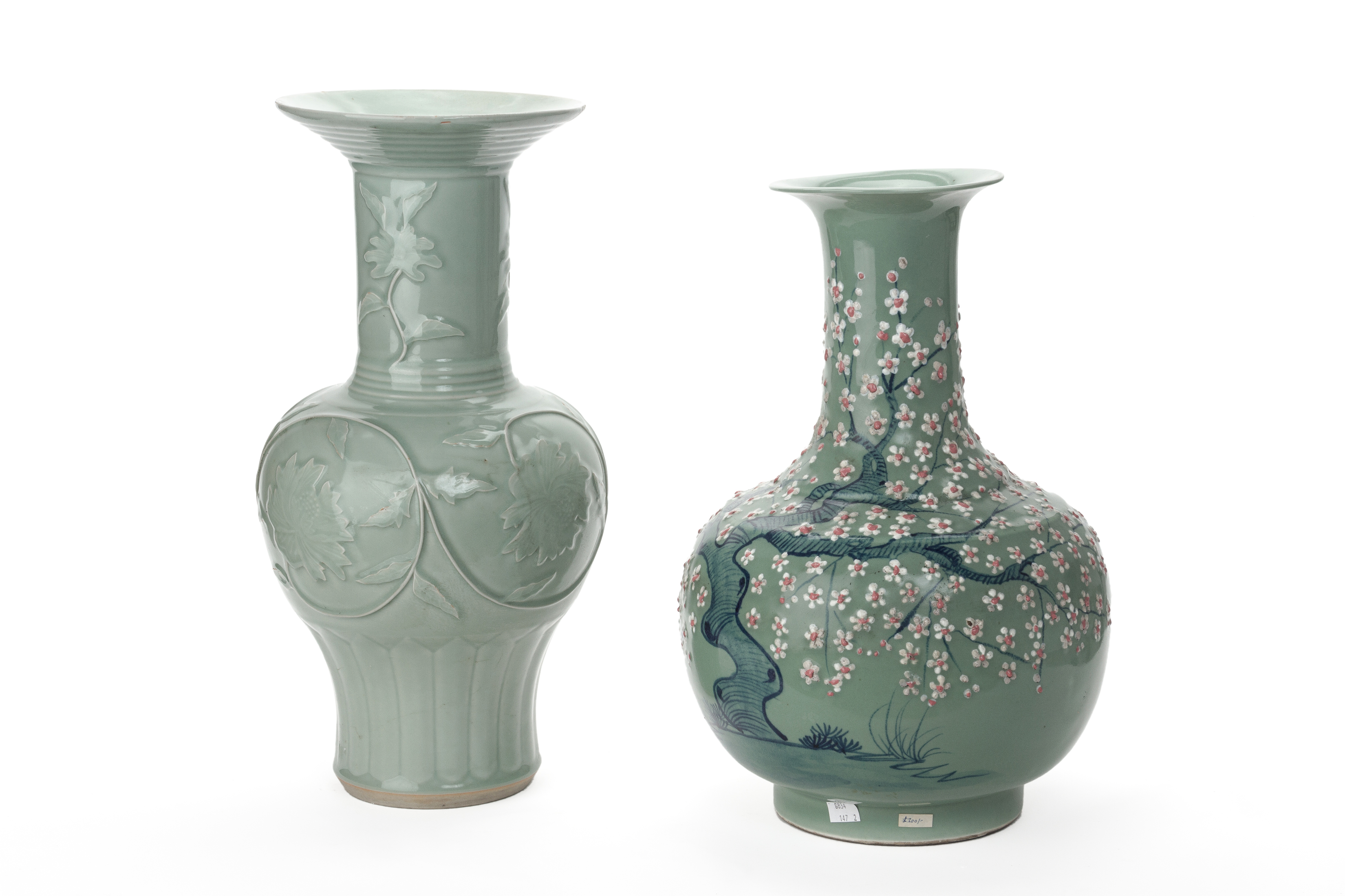 TWO LARGE CHINESE CELADON VASES