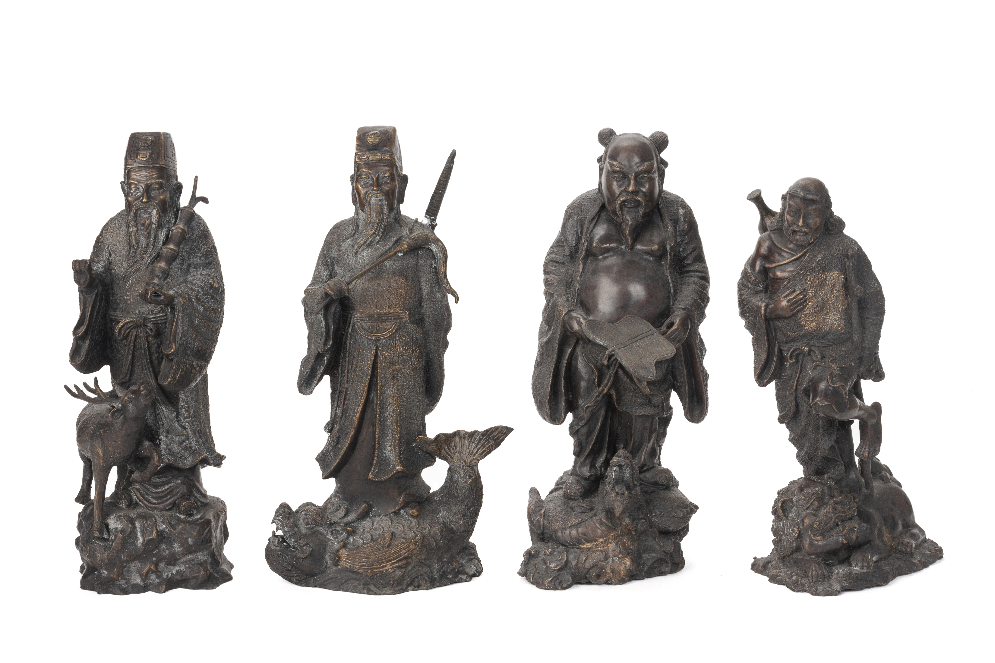 A SET OF EIGHT CAST BRONZE FIGURES OF IMMORTALS - Image 2 of 3