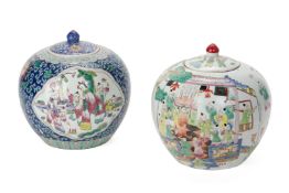 TWO OVOID FAMILLE ROSE JARS AND COVERS