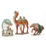 A GROUP OF THREE SANCAI GLAZED MODEL OF ANIMALS