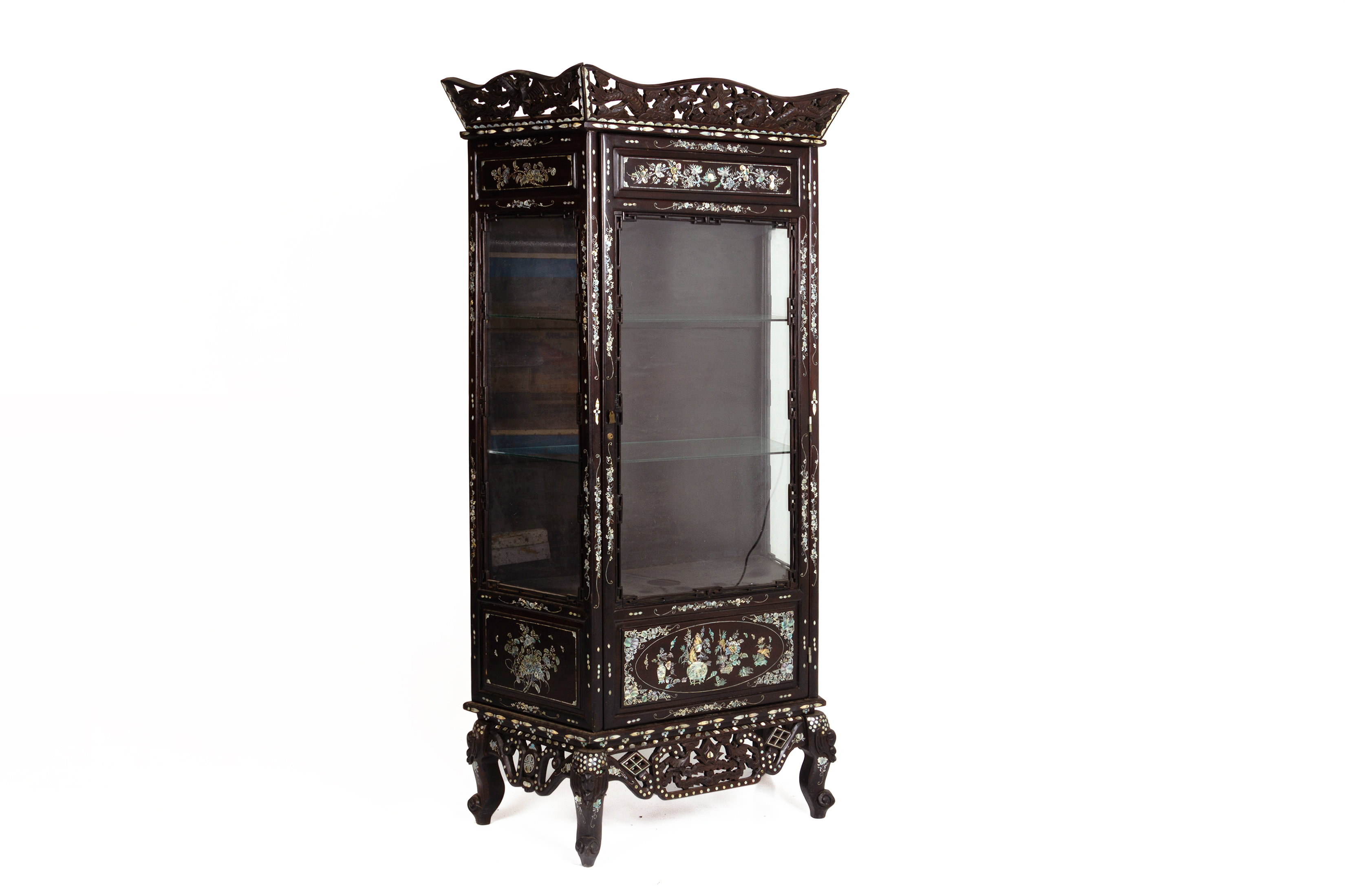 A GLAZED MOTHER OF PEARL INLAID DISPLAY CABINET - Image 2 of 13