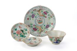 A GROUP OF WHITE GROUND FAMILLE ROSE PORCELAIN ITEMS