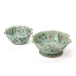 TWO CELADON GROUND FAMILLE ROSE OFFERING BOWLS