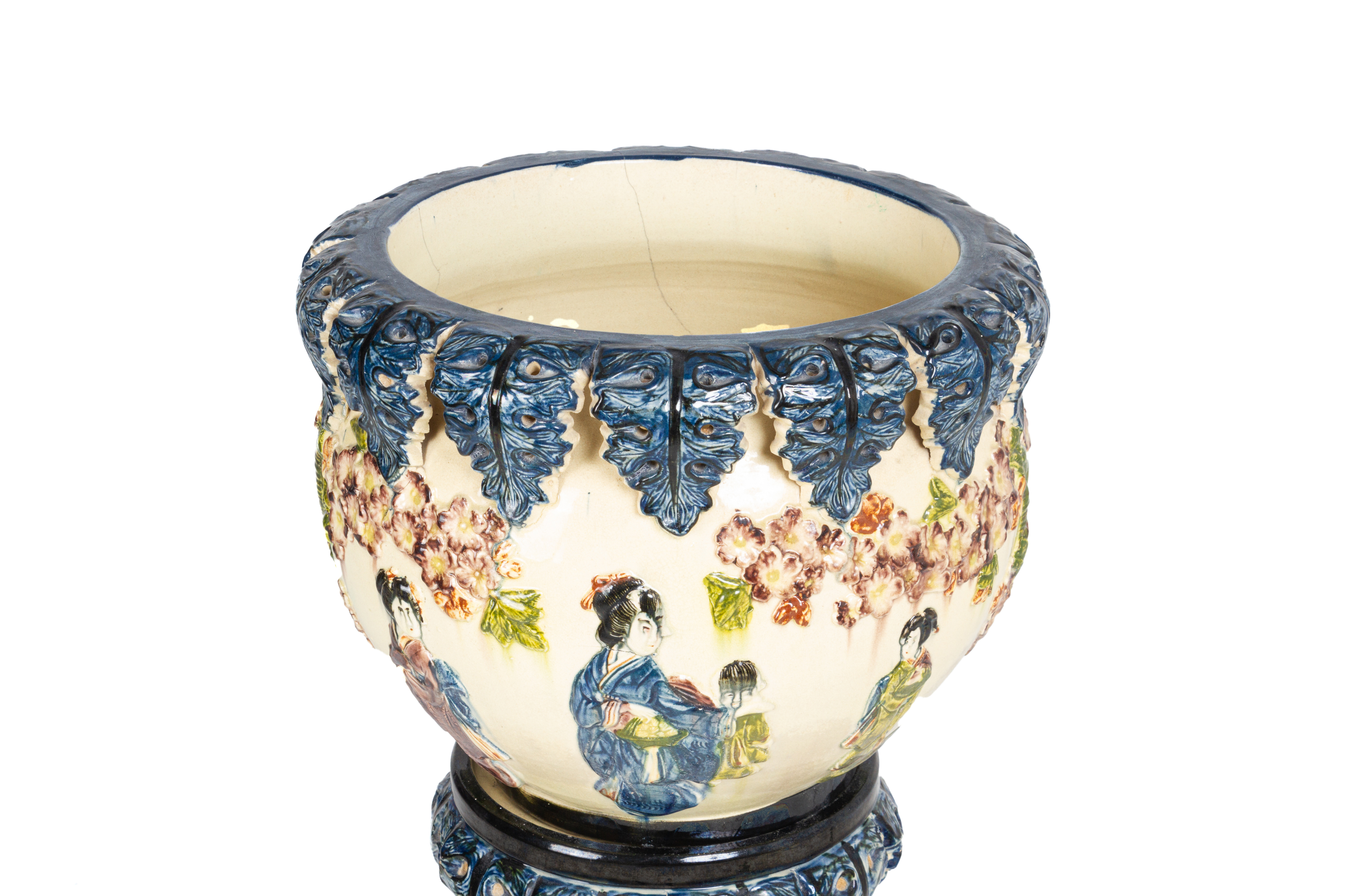 A JAPANESE POTTERY JARDINIERE ON STAND - Image 2 of 3