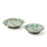 TWO CELADON GROUND FAMILLE ROSE OFFERING DISHES