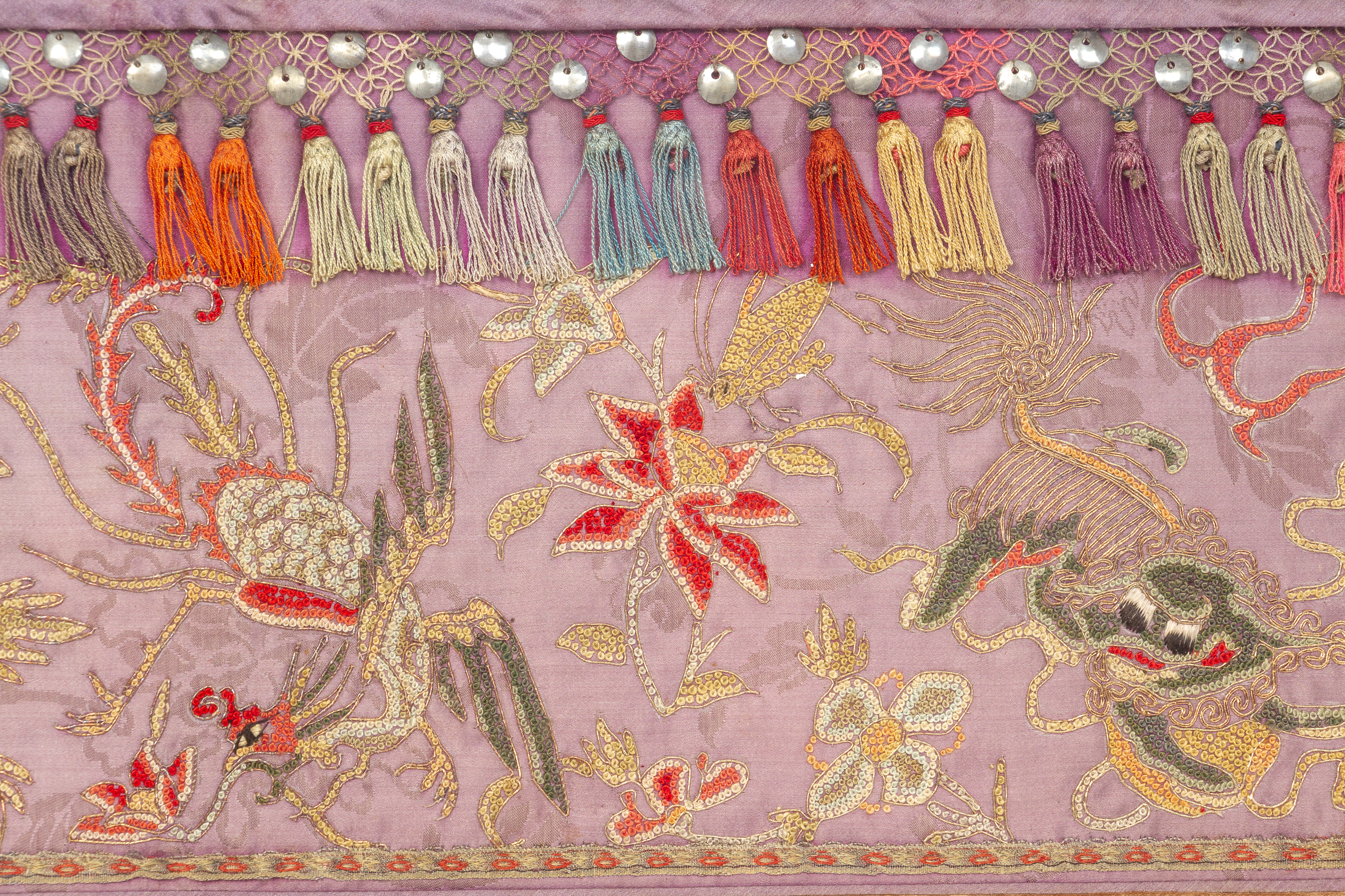 AN EMBROIDERED AND TASSELED SILK PANEL - Image 2 of 3