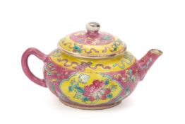 A SMALL PINK GROUND FAMILE ROSE TEAPOT