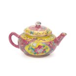 A SMALL PINK GROUND FAMILE ROSE TEAPOT