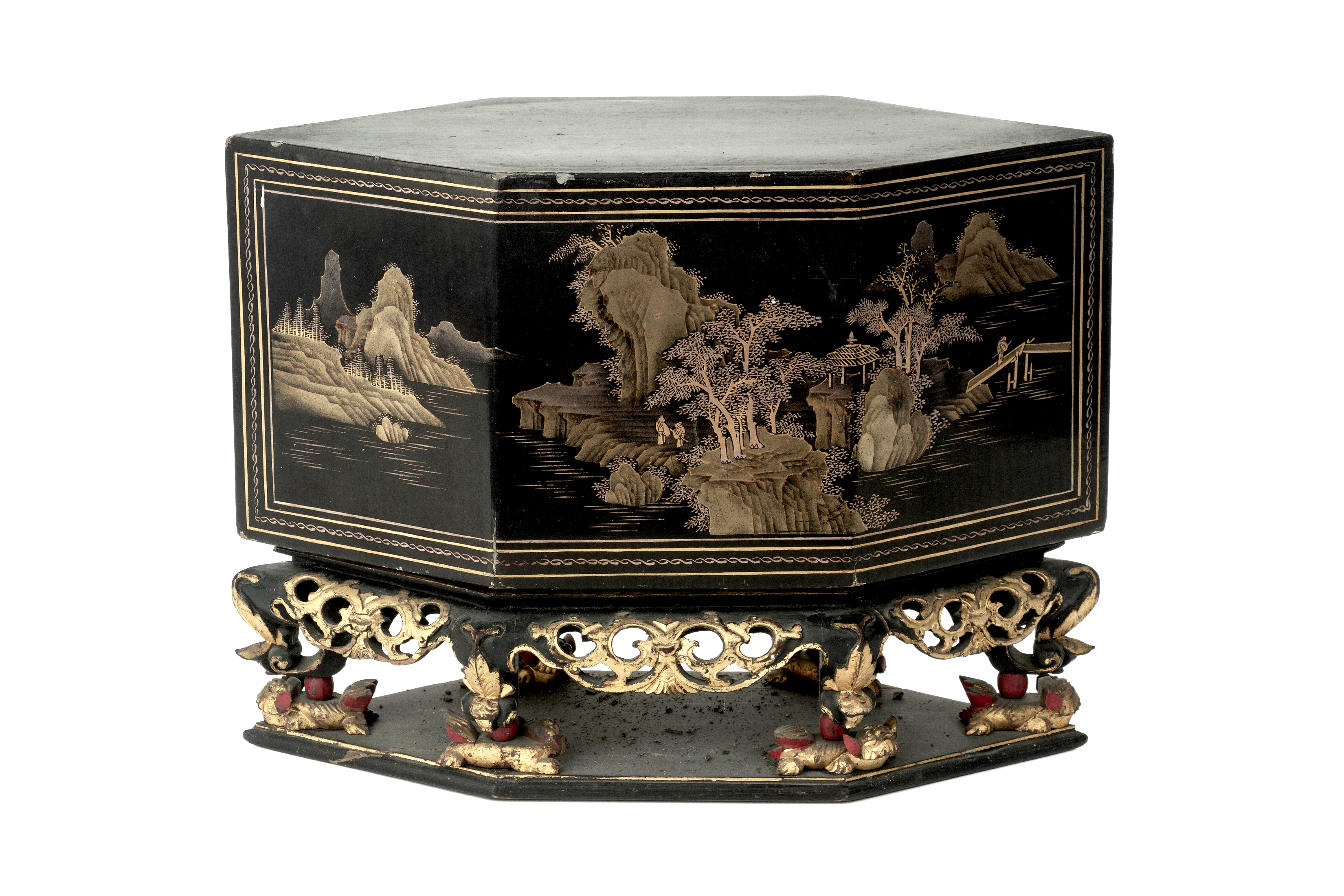 A CARVED GILT AND BLACK LACQUER CHANAB - Image 2 of 4