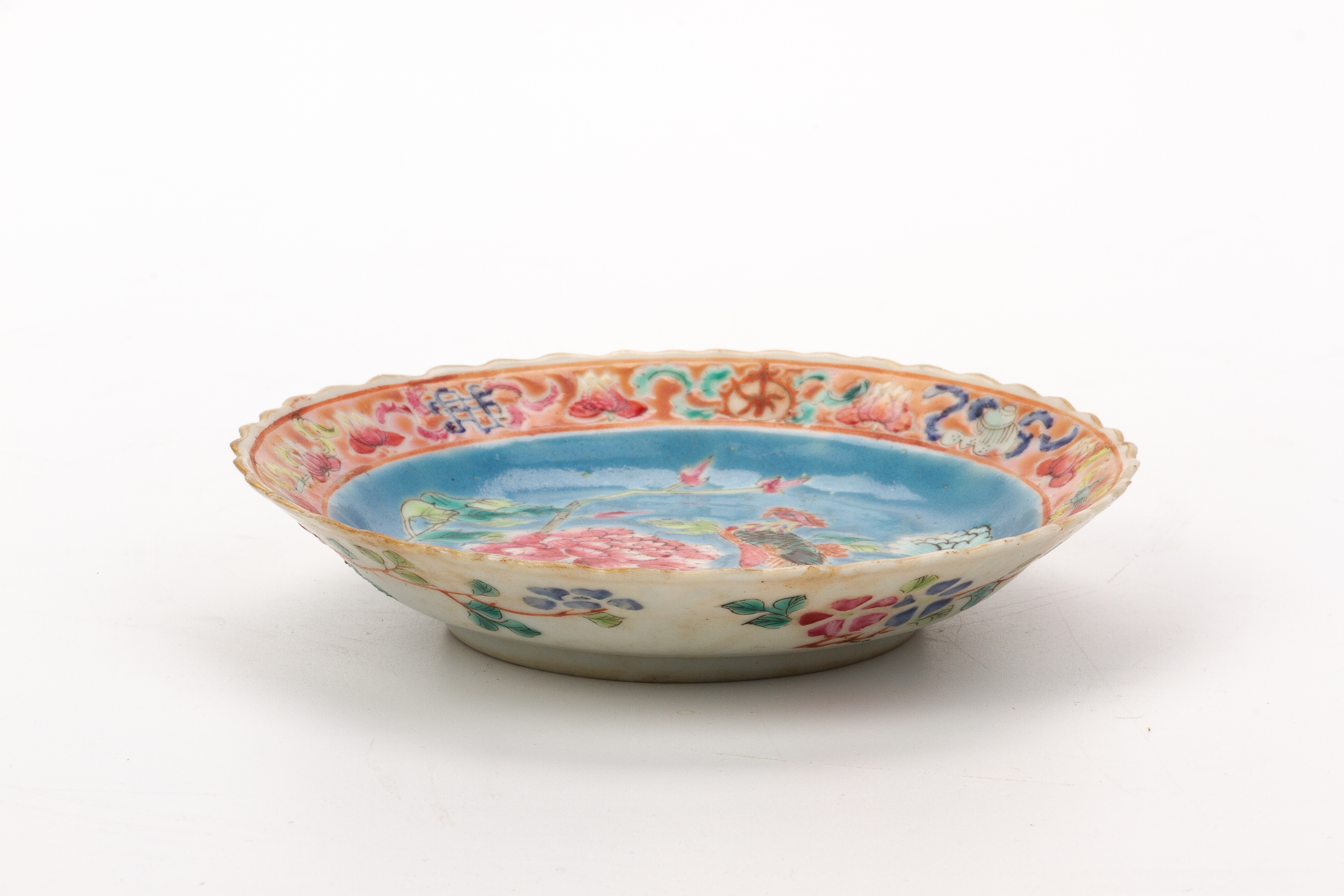 A SMALL POWDER BLUE GROUND FAMILL:E ROSE PHOENIX DISH - Image 3 of 3