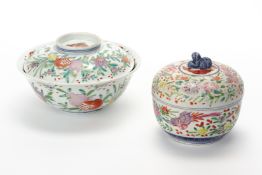 TWO FAMILLE ROSE PORCELAIN BOWLS AND COVERS