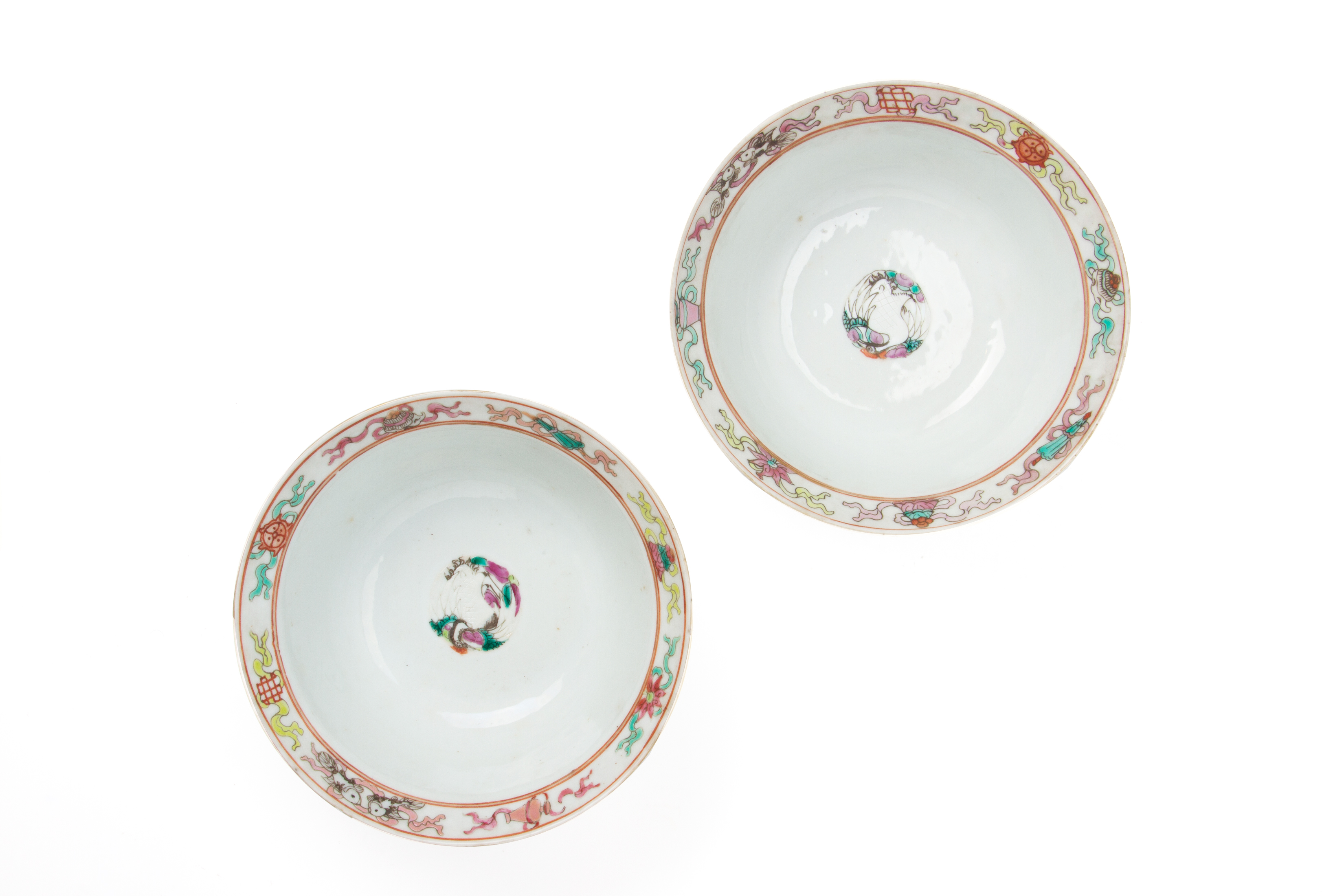 A NEAR PAIR OF TURQUOISE 'GROUND FAMILLE ROSE BOWLS - Image 2 of 3